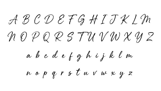 Alphabet Letters in Cursive Script on White Background, Handwritten-Style Vector Display for Design and Education Materials