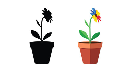 Fototapeta premium Potted Flower Silhouette And Colorful Version Vector Illustration
