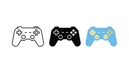 Gamepad controller icons in outline solid and colorful vector styles for video games and entertainment © TARU STOCKPLC