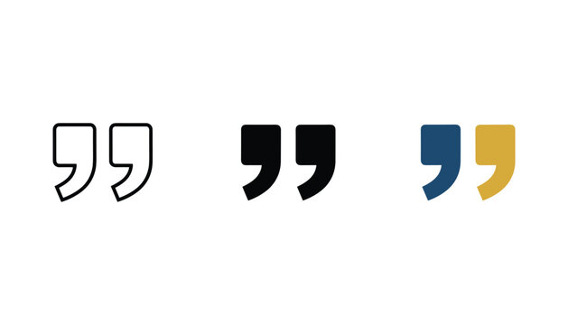 Professional quote mark icons collection featuring outline solid and flat color design styles for typography and content highlighting isolated on white background