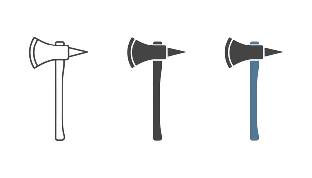 Firefighter axe tool vector icons set showcasing emergency equipment in three distinct graphic styles