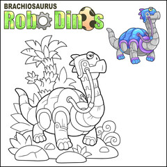 robot dinosaur brachiosaurus, coloring page © fargon