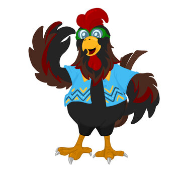 smiling rooster wear summer clothes