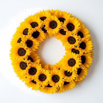 Vibrant Sunflower Wreath on White Background