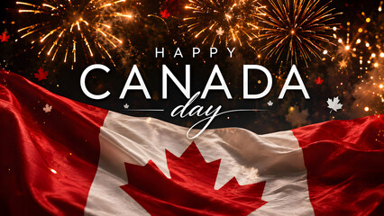 Fototapeta premium Happy canada day celebration with fireworks and canadian flag background