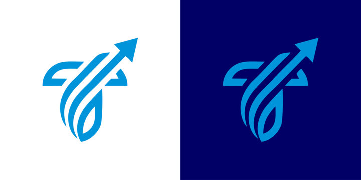 Modern T letter logo with upward arrow symbol for business growth and financial progress success