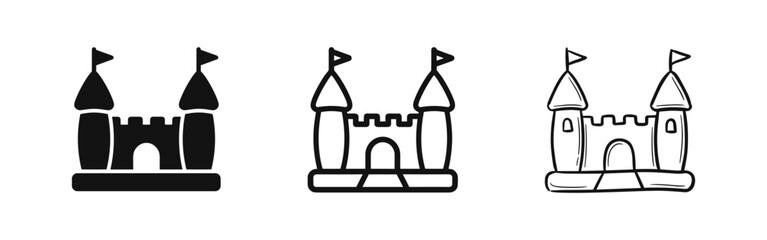 Set of castle icons in different styles © drawing lines