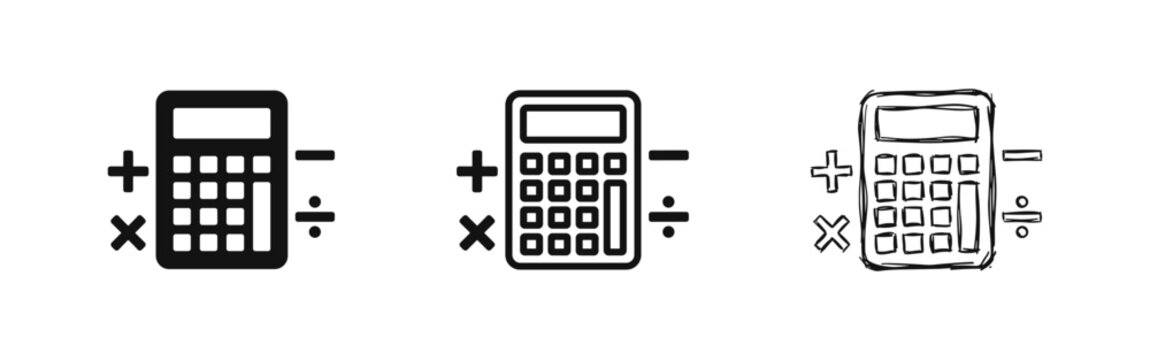 Set of calculator icons for math and finance