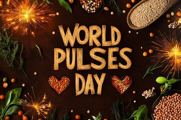 World pulses day celebration with assorted legumes and festive sparklers