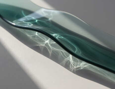 Abstract glass wave with refracted light patterns and shadows, retro aesthetic. Use: interior design, decorative element, artistic photography.