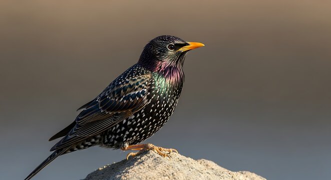 European starling bird perched on rock outdoors close up