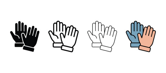 Fototapeta premium Four pairs of gloves in different colors on white background hand protection various glove styles
