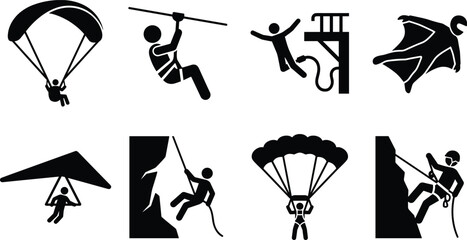 Extreme Adventure Sports Silhouette Vector Set with Skydiving and Climbing © Ayesha