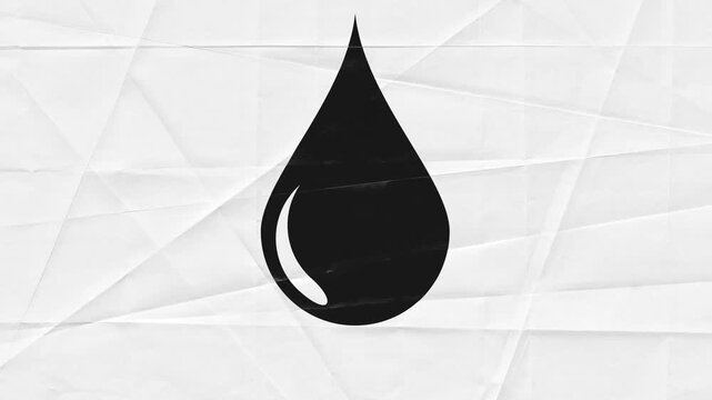 Water drop animation on crumpled white paper texture background. Minimalist stop motion video effect.