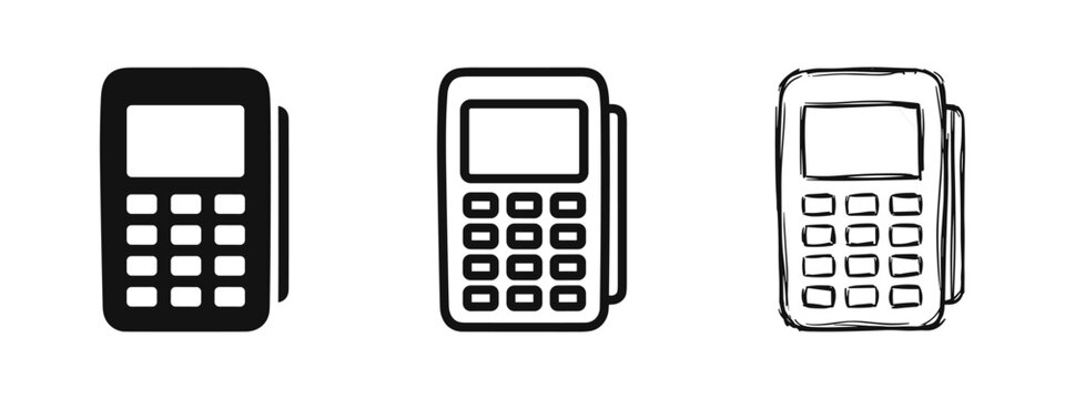 Credit card payment terminal icon set, POS machine symbols