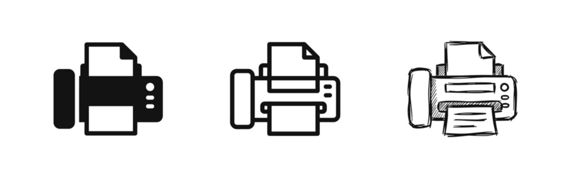 Printer office equipment icons set, document printing