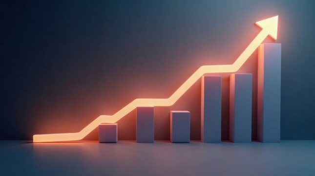 Crecimiento empresarial compuesto por suaves curvas de luz y barras ascendentes