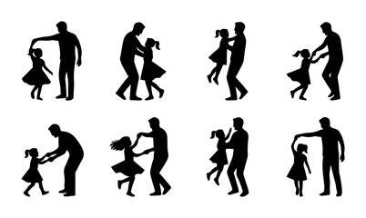 Obraz premium Father Daughter Dance Silhouettes, Family Bonding Moments, Joyful Childhood Memories, Vector Set