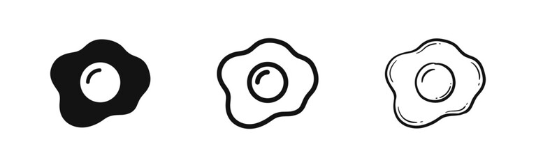 Fried egg icon set, breakfast food symbols, culinary design elements © drawing lines