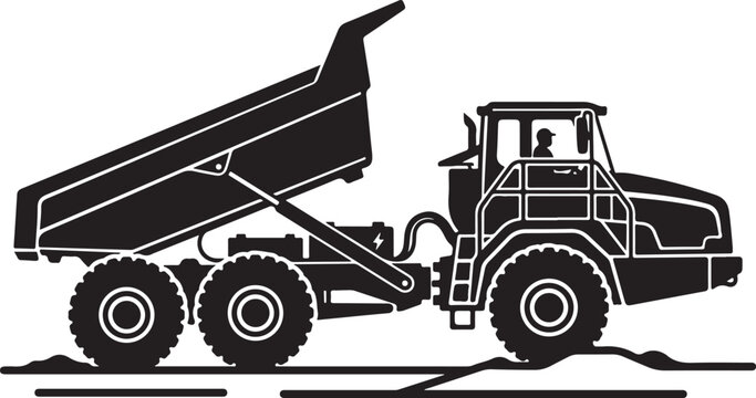 Black and white dump truck, heavy duty vehicle, construction equipment, industrial transport