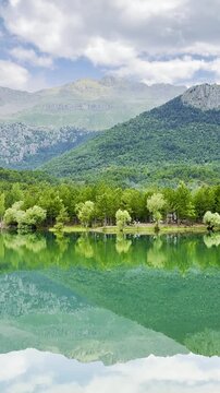 Peaceful Lakeside Landscape with Beautiful Alpine Peaks