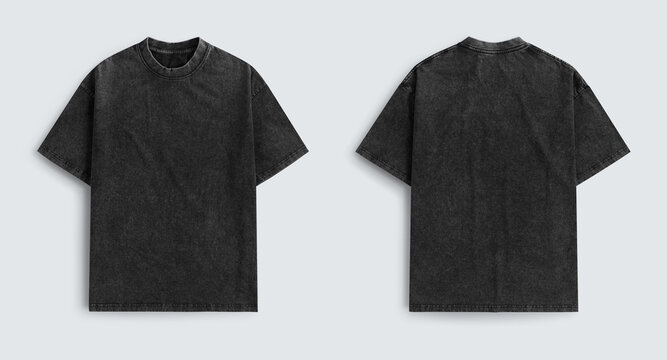 isolated blank black washed t-shirt from back and front view