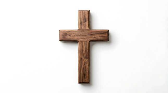 Wooden Christian cross isolated on white background