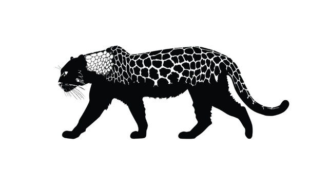 Leopard silhouette exhibits a unique pattern design with a hybrid texture on the back of the feline.