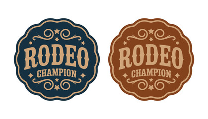 Vintage western rodeo emblem featuring cowboy buckle, bull riding badge and decorative typography for logos and merchandise. © Sweet Dream