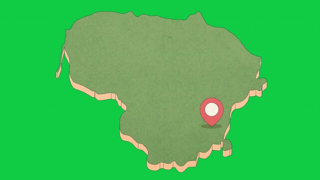 Animated Lithuania Map with Bouncing Location Marker on Vilnius City, Transparent Background, Alpha Channel, 4K resolution
