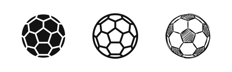Naklejka premium Soccer ball or football icons set, sports equipment symbols