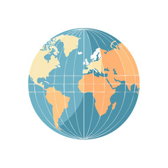 Obraz premium Flat vector illustration of a world globe with grid lines