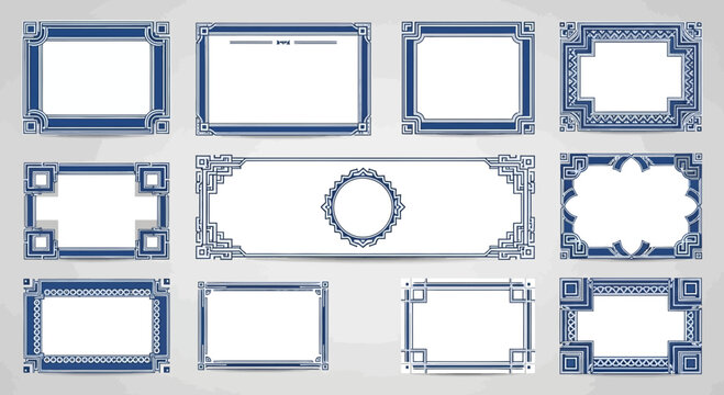 Ornate Blue Geometric Frames for Design - Vintage Decorative Borders