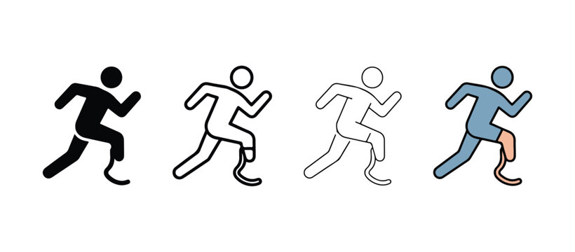 Stick figures of people running in different colors and styles side by side on white background