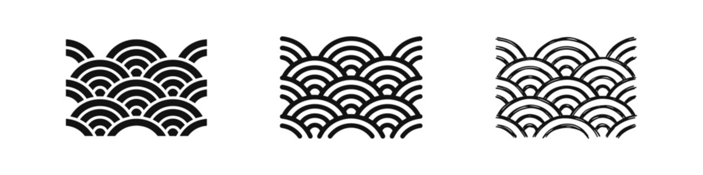 Seigaiha japanese waves pattern icon set, traditional ornament vector