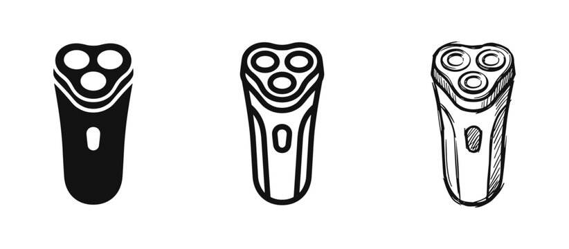 Electric shaver icon set, grooming and shaving tool vector illustration