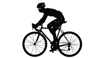 Fototapeta premium Bicyclist silhouette leans into a turn while riding a road bike to illustrate competitive cycling events and modern aerobic exercise routines.