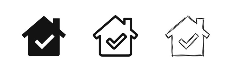 House with check mark icon set, approved property, vector illustration © drawing lines