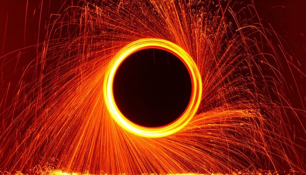 炎 渦 ブラックホール 灼熱 エネルギー ワームホール 宇宙 異次元 光の軌跡 スピード感 ダイナミック マグマ SF 吸い込まれる デジタルアート 抽象的 コントラスト 爆発 プレースホルダー 背景素材