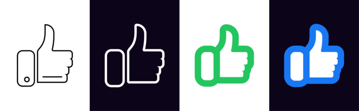 Thumbs up icon set with multiple line and solid fill styles