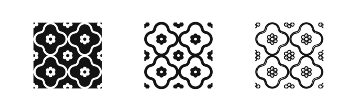 Decorative floral pattern tile set, abstract geometric flower ornament