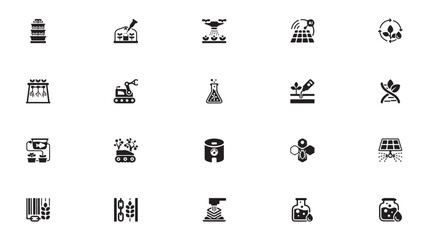 Fototapeta premium Black icons of eco friendly and sustainable development on white background for environmental and business concepts