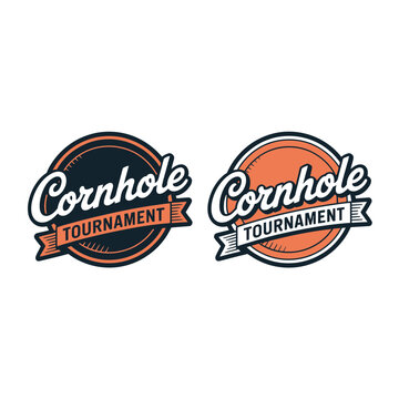 Cornhole tournament emblem design vector set with cornhole