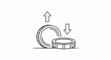 Obraz premium Coin Growth and Decline Icon: Up and Down Arrows Symbolizing Financial Market Trends