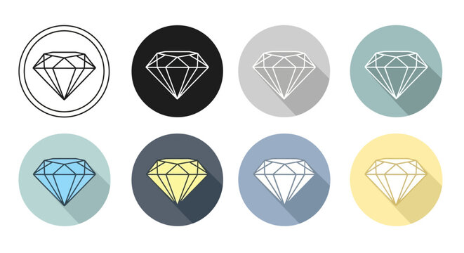 Diamond icons, gemstone logos, precious stone symbols, 8 icon set