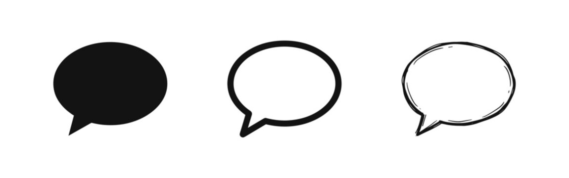 Speech bubble chat icon set in glyph, outline, and sketch style