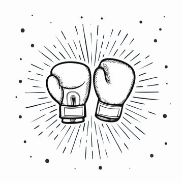 Vintage Boxing Gloves Ready for a Fight Bursting with Energetic Rays and Dots
