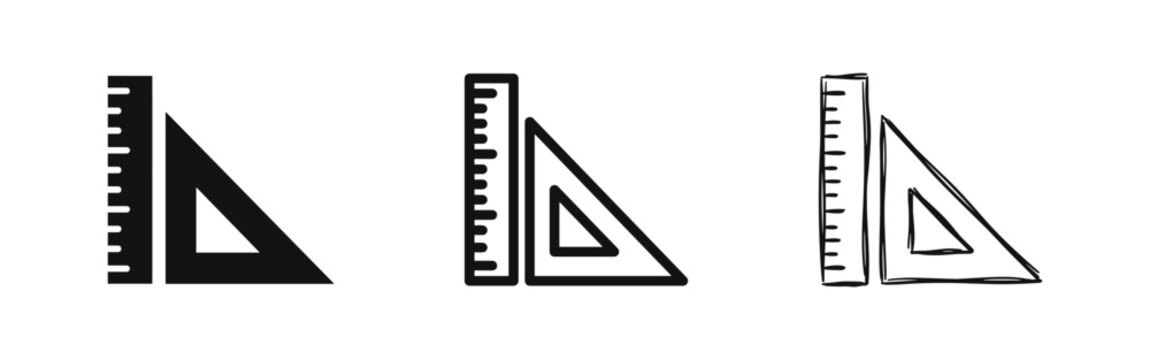 Ruler and Triangle Protractor Icon Set, Geometry Concept