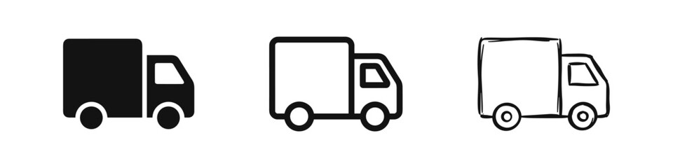 Delivery truck cargo icon set, logistics and transportation symbols © drawing lines