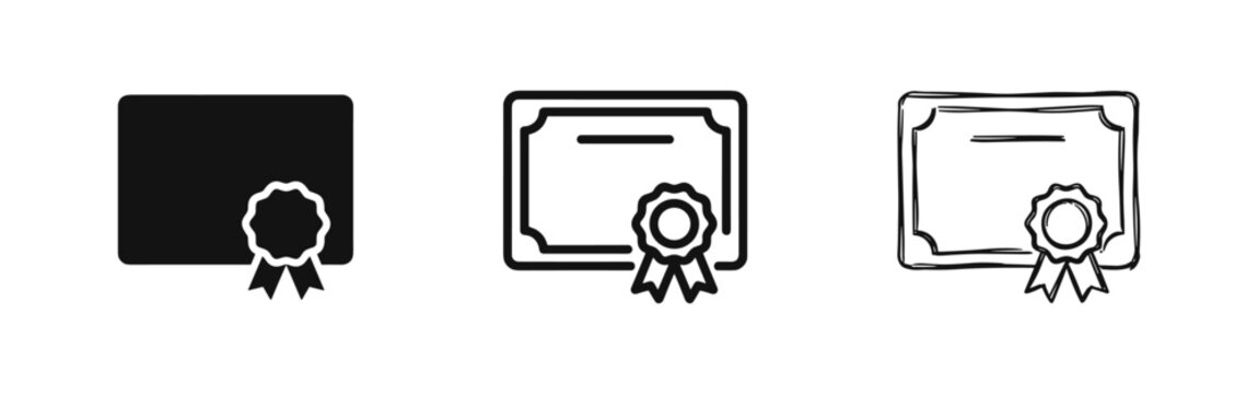Award certificate with seal icons set